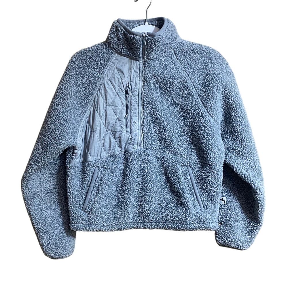 Joy Lab Womens Sherpa Pullover XS Half Zip Up Blue Front Pocket